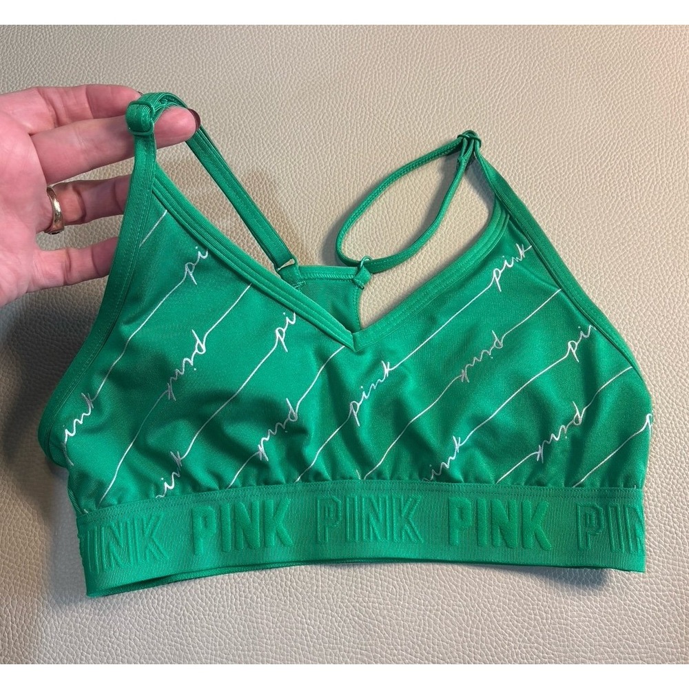 Size Small Victoria's Secret PINK racer back Sports Bra Green Athletic Apparel s